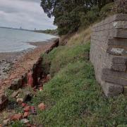 View looking north along the cliff face with eroded sheet piling below. Image: Ecological Impact Assessment, Eastleigh Borough Council