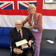 Boyd Salmon, 100, of Lymington, with his replacement medals. He was accompanied by his daughter Nicola