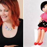 Left: Cake artist Vicky Teather Right: The cat and lady creation that attendees can learn how to make