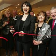 Actress Emma Barton, centre, with chairman of the Mayflower Theatre Trust Isobel Gatward and chief executive of the theatre Denis Hall at the opening of Ovation restaurant, Mayflower Theatre, Southampton