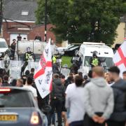 People protest in Sunderland city centre following the stabbing attacks on Monday in Southport. Protests are planned for Hampshire