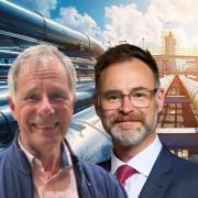 From left: Cllr Nick Stuart and West MP Richard Quigley, accompanied by a stock image of pipeline.