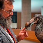 Dr Neil Gostling with palaeoartist Karen Fawcett’s Dodo sculpture