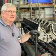 Senior engineer Ian Stanfield with the rear engine crankcase