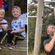 Theo and Freddie and father, Matt, holding Freddie