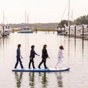 Famous Abbey Road album cover recreated on the water in Southampton