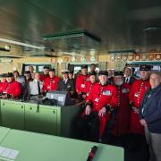 Chelsea Pensioners pictured in the Bridge on board Queen Mary 2