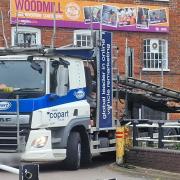 A car transporter got stuck on a narrow lane near Riverside park