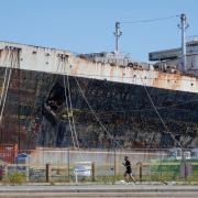 The SS United States moored on the Delaware River in Philadelphia