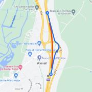 Map showing the closure of the M3 Southbound at Junction 9