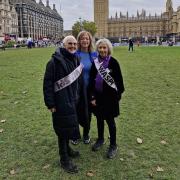 Liz Jarvis MP, centre, joined Solent WASPI members in a protest outside Parliament in November.