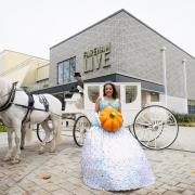 Cinderella pantomime launch at Fareham Live,  Fareham, Hampshire, Great Britain Press photocall 28th October 2024 Runs from 13th December 2024 to 5th January 2025.  Rhiannon Bacchus as CinderellaHorse and Carriage supplied by Madgwick