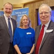 Mandy Boughton, the new President of Hampshire Chamber, with Ross McNally, Chief Executive and Executive Chairman, left, and outgoing President Peter Taylor