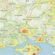 A heatmap showing the areas of Hampshire worst affected by Japanese knotweed