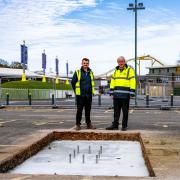 Richard Mancey and Lawrence Mancey showcasing the new solar panels