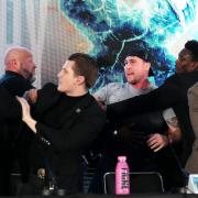 Tempers flared between Tommy Fury (left) and Darren Till (centre) during their press conference (John Walton/PA)