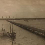 Postcard of Hythe Pier with Olympic passing