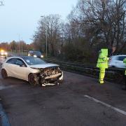 A crash has closed Southampton Road in Titchfield after a car ploughed into barriers