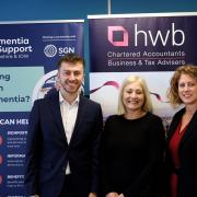 HWB audit senior Callum Green; Helen Hamblen, chief executive of Dementia Support Hampshire & IOW; and HWB director Michaela Johns