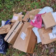 A pile of parcels and packages due to be delivered by Evri were dumped near a woodland in Chandler's Ford