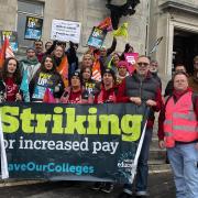 Staff from Itchen College, Barton Peveril College and Peter Symonds College took to the Civic Centre to strike over a pay dispute.