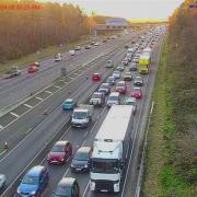 One lane blocked causing congestion on the M27