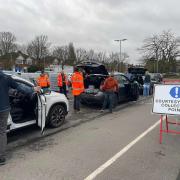 A makeshift water collection point at Places Leisure in Eastleigh