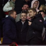 Sport Republic's Henrik Kraft and Rasmus Ankersen pictured alongside Saints CEO Phil Parsons on Wednesday