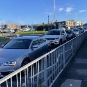 Traffic queuing for the bottle station at Asda, Totton.