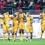 Inter Milan’s Lautaro Martinez (second left) scored his first goal in nine games on Saturday (Gianluca Zuddas/AP)