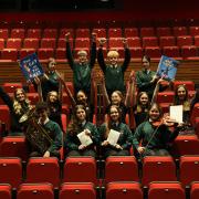 Wildern School pupils after winning the Platinum Artsmark award