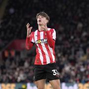 Southampton's Tyler Dibling reacts to missed chance.