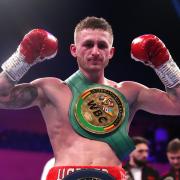 Ryan Garner celebrates victory against Salvador Jimenez (not pictured) in the EBU European and WBC International Super Featherweight bout at the BIC, Bournemouth. Picture date: Saturday March 1, 2025. PA Photo. See PA story BOXING Bournemouth. Photo