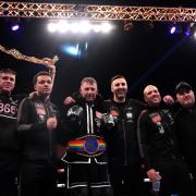 Lewis Edmondson (centre) celebrates following victory against Oluwatosin Kejawa in the Commonwealth Boxing Council Light heavyweight bout at the BIC, Bournemouth. Picture date: Saturday March 1, 2025. PA Photo. See PA story BOXING Bournemouth. Photo