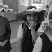 Wimpson First School Easter bonnets. Michelle Jewell bites her fingernails ahead of the judging. March 20, 1987.