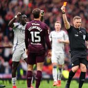 Michael Steinwender was shown a red card by referee John Beaton (Jane Barlow/PA)