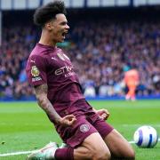 Manchester City’s Nico O’Reilly celebrates scoring their side’s first goal (PA)