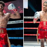 Yuvraj Karia, left, and Vijayraj Karia, right, after winning their fights in Thailand at the start of April.