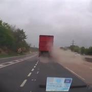 Video footage captures the ‘frightening’ moment a lorry’s tyre bursts on the M27