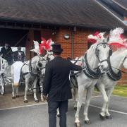 Hundreds gathered to pay tribute to Dara Singh Potiwal, who was brought to Wessex Vale Crematorium by horse and carriage.
