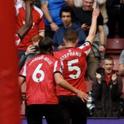 Southampton's Jack Stephens scores during the Premier League match between Southampton and Fulham