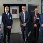 Professor of Photonics, Anna Peacock, Osamu Wakimoto, Executive Officer from Jeol Japan, Science Minister Lord Patrick Vallance, Vice-Chancellor of the University of Southampton, Professor Mark E. Smith and Professor Graham Reed