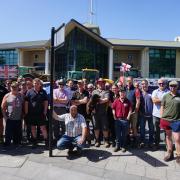 Farmers to Action protest outside BBC South. Crouching in the middle is spokesperson Kurt Morton from Andover
