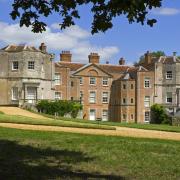 The south front of Mottisfont, near Romsey, Hampshire with the parterre garden.