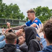 Ethan Taylor pictured after AFC Totton won their Southern League Premier play-off final
