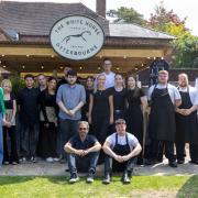 The White Horse team in the revamped garden space