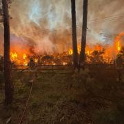 Firefighters dealing with the blaze in Bransgore on Saturday evening
