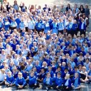 The entire school at Sholing Infant School came out for a photo to celebrate an outstanding Ofsted report.