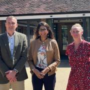 Suella with Iain Cameron (Chief Executive) and Jo Fricker (Clinical Director) both of Rowans Hospice
