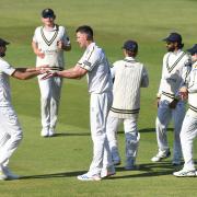 Beau Webster of Warwickshire celebrates his wicket bowlingCounty Championship Division One match between Warwickshire and Hampshire at Edgbaston on 17th May, 2025 Birmingham, England.